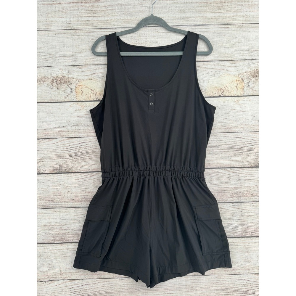 Vuori Villa Utility Romper Women Large Black Cargo Henley VW3137 - Picture 1 of 7